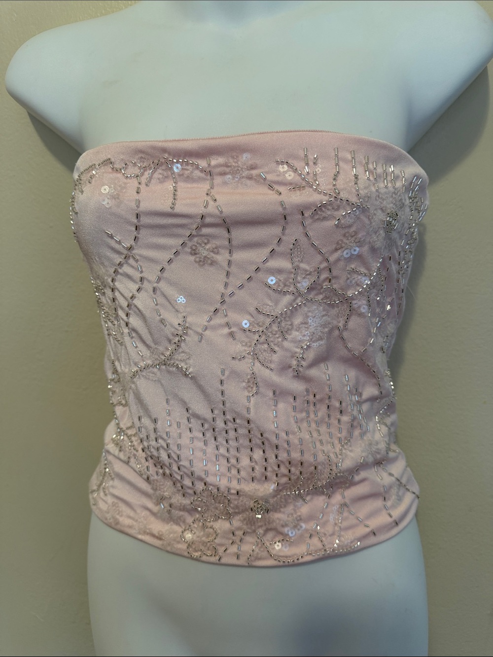 Beaded Strapless Bandeau Top — Soft Pink